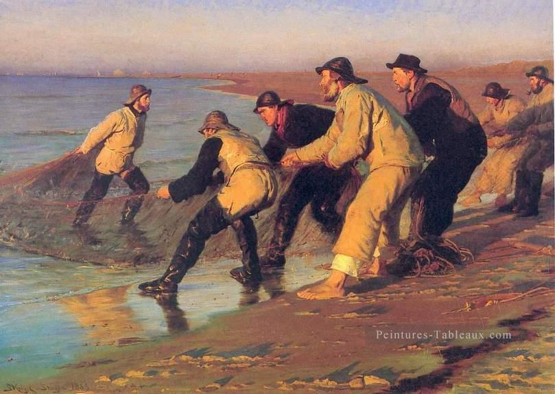 Pescadores en la playa 1883 Peder Severin Kroyer Peintures à l'huile